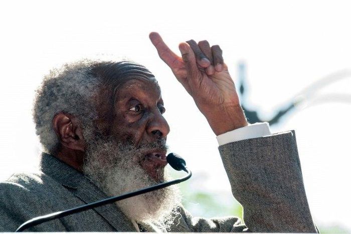 This file photo from February 2, 2015 shows comedian and civil rights activist Dick Gregory attending ceremonies where he was honored with a Star on the Hollywood Walk of Fame
