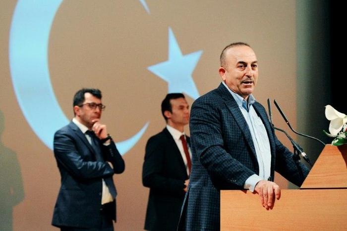 Turkish Foreign Minister Mevlut Cavusoglu gives a speech in the French city of Metz on March 12, 2017