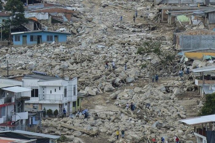 Aerial view of the extensive damage caused by mudslides as a result of heavy rains, in Mocoa, Putumayo department, Colombia on April 3, 2017