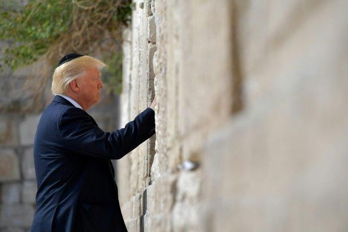 US President Donald Trump visits the Western Wall, the holiest site where Jews can pray, in Jerusalem’s Old City on May 22, 2017