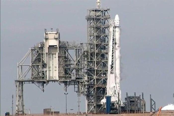 The SpaceX Falcon 9 rocket on the launchpad at Cape Canaveral on February 18, 2017