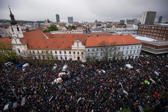 The rally in Slovakia's capital Bratislava was organised by a couple of high school students