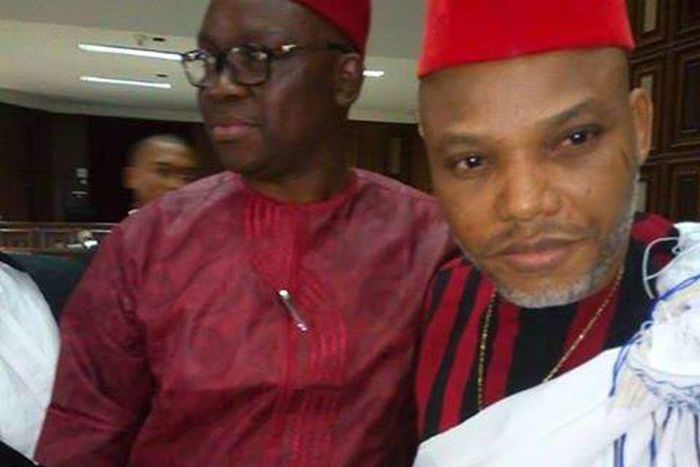 Ekiti State Governor, Ayo Fayose with IPOB leader, Nnamdi Kanu on April 25, 2017.