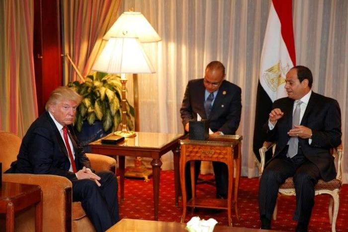 Then-Republican presidential candidate Donald Trump (L) first met Egyptian President Abdel Fattah el-Sisi at the Plaza Hotel in New York in September 2016