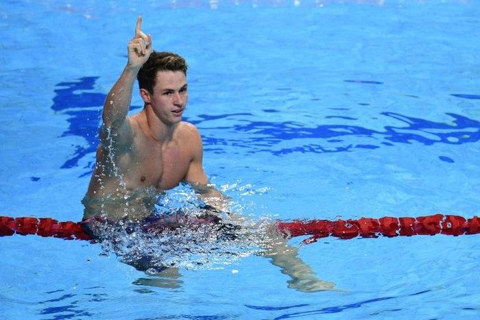 Great Britain's Ben Proud reacts after winning the men's 50m butterfly final in Budapest, on July 24, 2017
