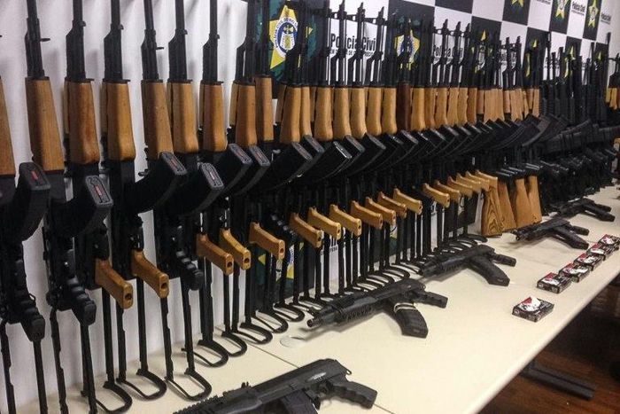 Firearms seized from inside shipments of pool heating systems at the international airport in Rio de Janeiro, Brazil, on June 1, 2017