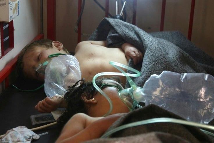 Syrian children receive treatment in the town of Maaret al-Noman, following a suspected chemical weapons attack in Khan Sheikhun, a nearby rebel-held town in Syria’s northwestern Idlib province, on April 4, 2017