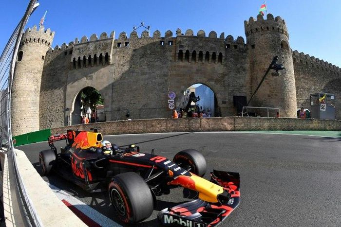 Red Bull's Australian driver Daniel Ricciardo steers his car during the Formula One Azerbaijan Grand Prix at the Baku City Circuit in Baku on June 25, 2017