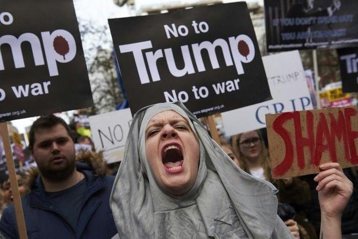Demonstrators outside the US Embassy in London on Saturday