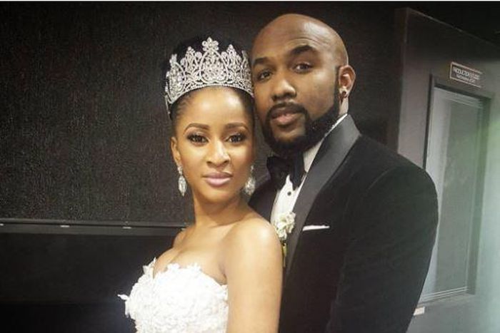 Adesua Etomi and Banky W on set of "The Wedding party"