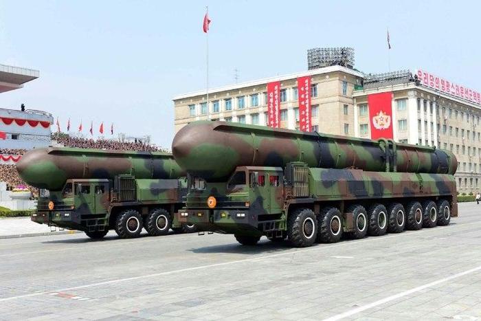 North Korea's military displays ballistic missiles during a parade in Pyongyang
