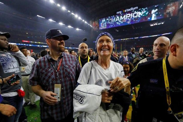 Galynn Brady, mother of Tom Brady of the New England Patriots, celebrates after the Patriots won Super Bowl 51 in February 2017 in Houston, Texas