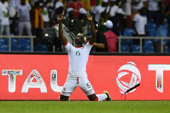 Burkina Faso's Aristide Bance celebrates at the end of their 2017 Africa Cup of Nations quarter-final match against Tunisia at the Stade de l'Amitie Sino-Gabonaise in Libreville on January 28, 2017