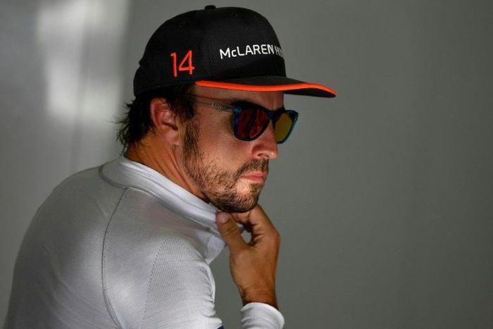McLaren driver Fernando Alonso pictured in the pits during practice for the Bahrain Grand Prix on April 15, 2017