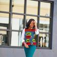 Stella Uzo chose a sleeveless print peplum over white shirt for a refreshing vibrant look