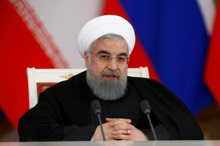 Iranian President Hassan Rouhani speaks during a joint press conference with his Russian counterpart Vladimir Putin following their meeting at the Kremlin in Moscow on March 28, 2017