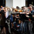 Dutch King Willem-Alexander gestures as he celebrates his 50th birthday on the traditional King's Day (Koningsdag) in the southern city of Tilburg