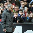 Manchester United's Jose Mourinho leaves the pitch at half-time during their match against West Bromwich Albion at Old Trafford in Manchester, north west England, on April 1, 2017