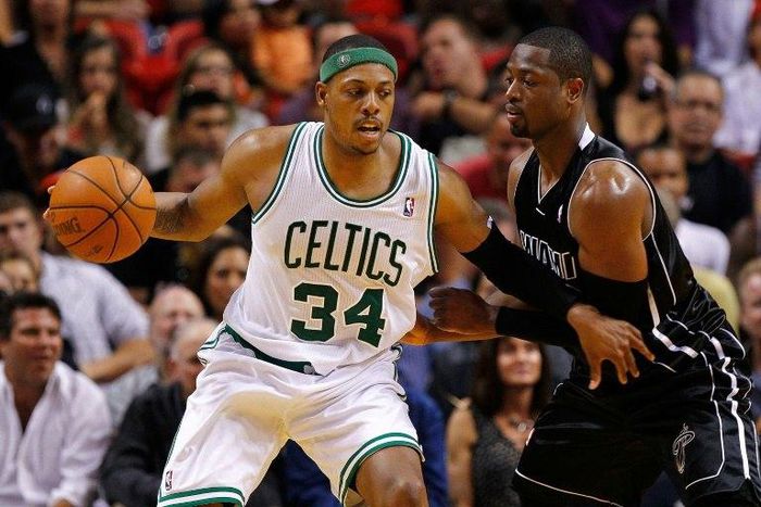 Paul Pierce (L), pictured in April 2012, will once again don his Celtics jersey, after he signed a one-day deal with the team just before he retires