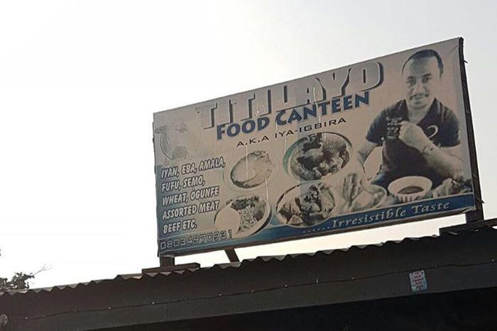 Daddy Freeze, on a billboard display advertising meals served by a restaurant in Ibadan, Oyo State.