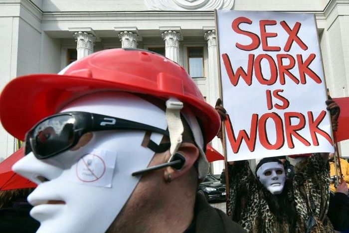 Sex workers demonstrate in front of Ukraine's parliament in Kiev on March 3, 2017