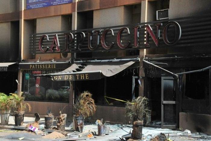 The Cappuccino Cafe located near the Splendid Hotel, both destroyed earlier by Al-Qaeda in the Islamic Maghreb , in Ouagadougou, on January 21, 2016
