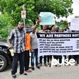 Uber drivers protesting price cuts in front of Uber Nigeria's offices in Ikoyi, Lagos.