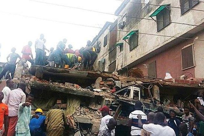 The scene of the collapsed building