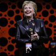 Hilary Clinton dons a leather jacket