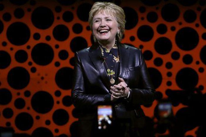 Hilary Clinton dons a leather jacket