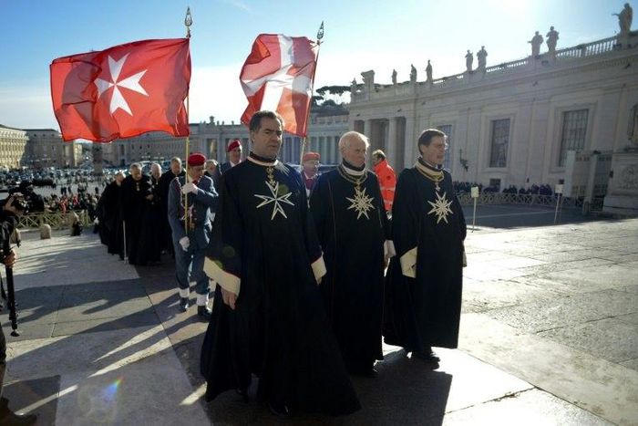 Knights of the Order of Malta walk in procession towards St. Peter's Basilica to mark the 900th anniversary of the Order of the Knights of Malta, on February 9, 2013 at the Vatican