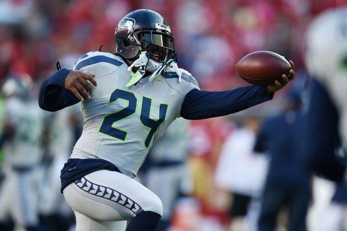 Marshawn Lynch of the Seattle Seahawks warms up prior to playing the San Francisco 49ers in their NFL game at Levi's Stadium on October 22, 2015 in Santa Clara, California