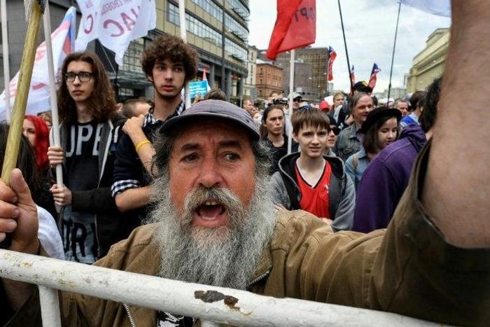 The protest Saturday in Moscow followed a series of measures clamping down on internet use