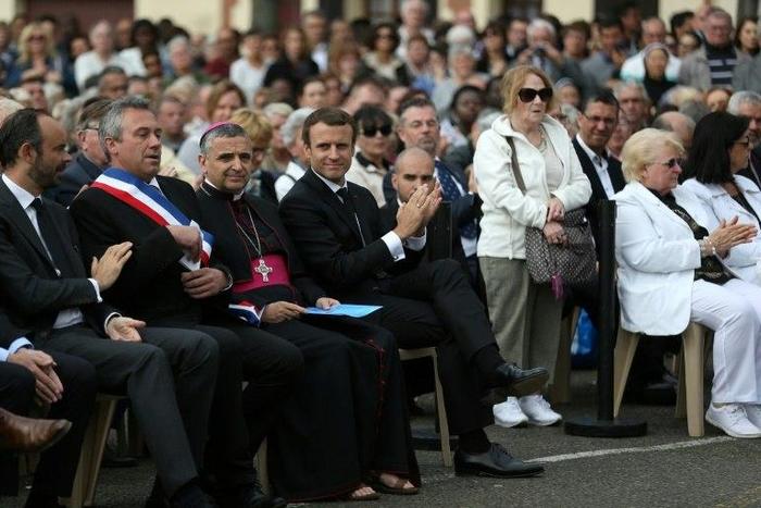 French President Emmanuel Macron saluted his countrymen for not rising to conflict after priest Jacques Hamel's killing