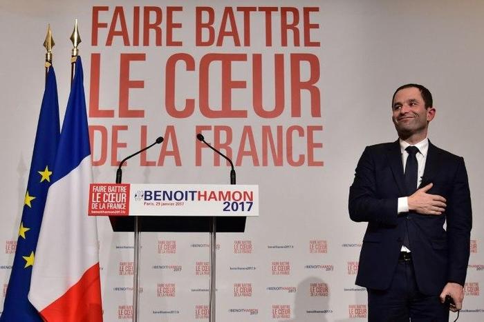 Benoit Hamon on January 29, 2017, at his campaign headquarters in Paris