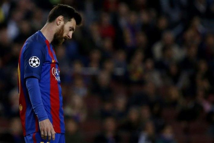 Barcelona's forward Lionel Messi reacts during the UEFA Champions League quarter-final second leg football match against Juventus on April 19, 2017