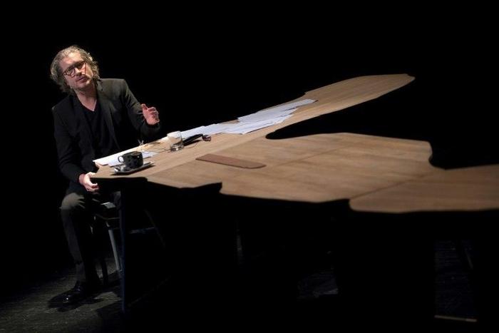Belgian actor Charlie Dupont performs in the play 'Lettres a Nour' (Letters to Nour) by Islamic scholar and French-Moroccan researcher Rachid Benzine at Liege Theatre