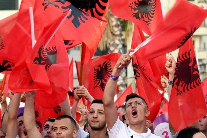 Supporters attend a campaign rally of Albania's Prime Minister ahead of the upcoming general election in Durres