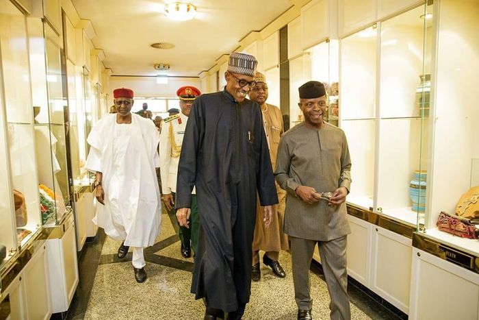 President Muhammadu Buhari and Vice President, Yemi Osinbajo after the president's arrival from London on March 10, 2017.
