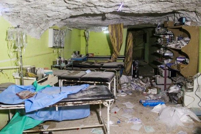 UN Secretary General Antonio Guterres says medical facilities in war zones are increasingly being targeteds, like this one in Syria's Idlib province which was destroyed in April 2017 after a suspected chemical weapons attack