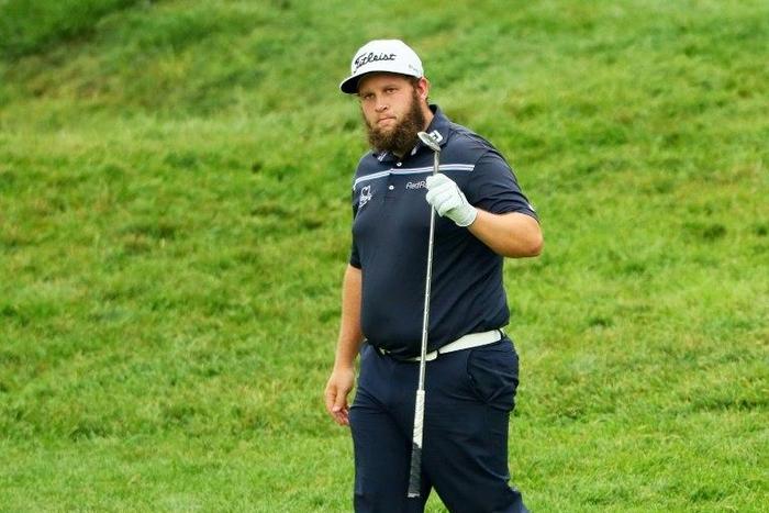 Andrew "Beef" Johnston of England reacts on the 18th green during the continuation of the weather delayed third round of the 2016 PGA Championship at Baltusrol Golf Club on July 31, 2016 in Springfield, New Jersey