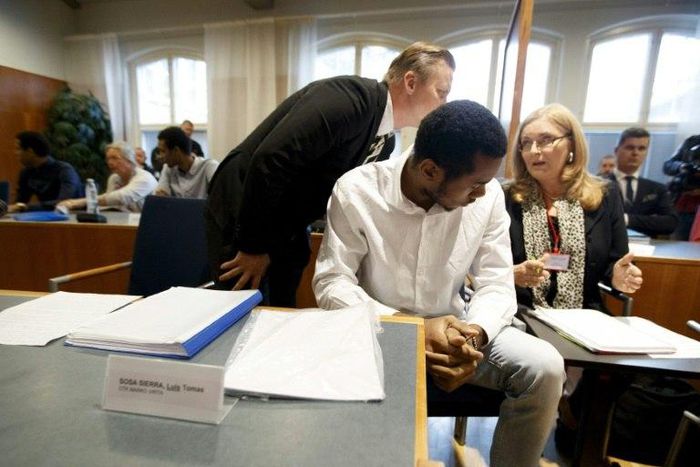 Cuban volleyball player Luis Sosa Sierra (front) was given a three-and-half year prison sentence after his 2016 trial in Tampere, Finland