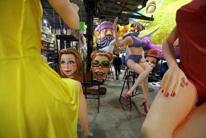 Floats being prepared for the Nice carnival, which opens on February 11