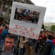 'Down with dictatorship' -- demonstrators accuse Prime Minister Aleksandar Vucic of becoming increasingly authoritarian