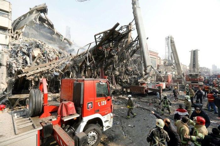More than 200 firefighters battled the blaze at the 15-storey Plasco building in Tehran, on January 19, 2017