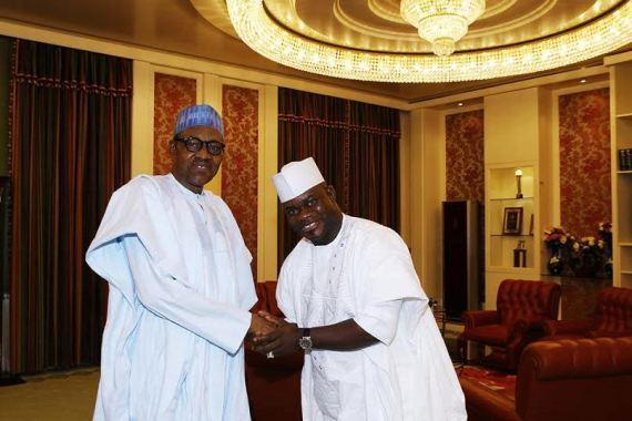 President Muhammadu Buhari meets with Kogi State Governor, Yahaya Bello at the Presidential Villa in Abuja on February 18, 2016.