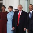 President-elect Donald Trump and his wife Melania Trump are greeted by President Barack Obama and his wife first lady Michelle Obama, upon arriving at the White House on January 20, 2017 in Washington, DC.
