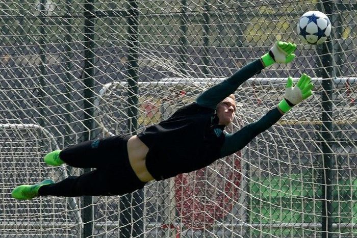 Barcelona's goalkeeper Marc-Andre Ter Stegen, seen during a training session at the Joan Gamper Sports Center in Sant Joan Despi near Barcelona on April 18, 2017, on the eve of their UEFA Champions League quarter-final 2nd leg match against Juventus