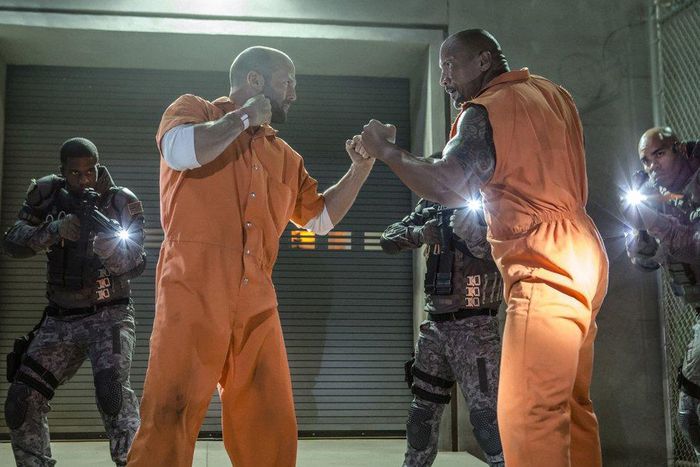 Vin Diesel and The Rock on set.