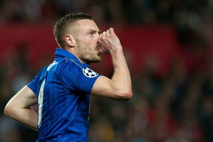 Leicester City's forward Jamie Vardy celebrates after scoring during their UEFA Champions League round of 16 second leg football match against Sevilla on February 22, 2017